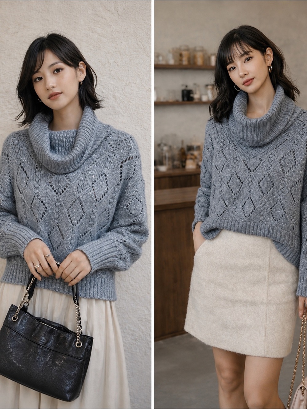 LOFT Blue Gray Lightweight Cowl Neck Sweater Soft Cozy Minimalist Chic Size M